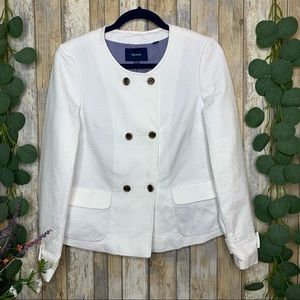Faconnable White Double-Breasted Textured Blazer